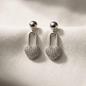 Silver Heart Lock Drop Earrings