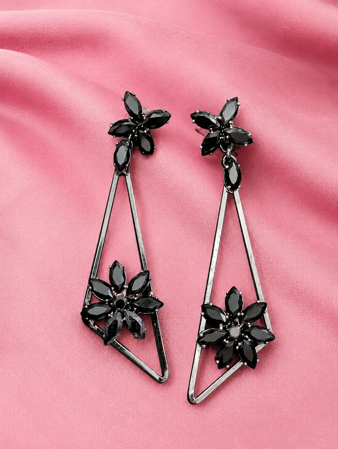 Midnight Bloom Geometric Floral Drop Earrings