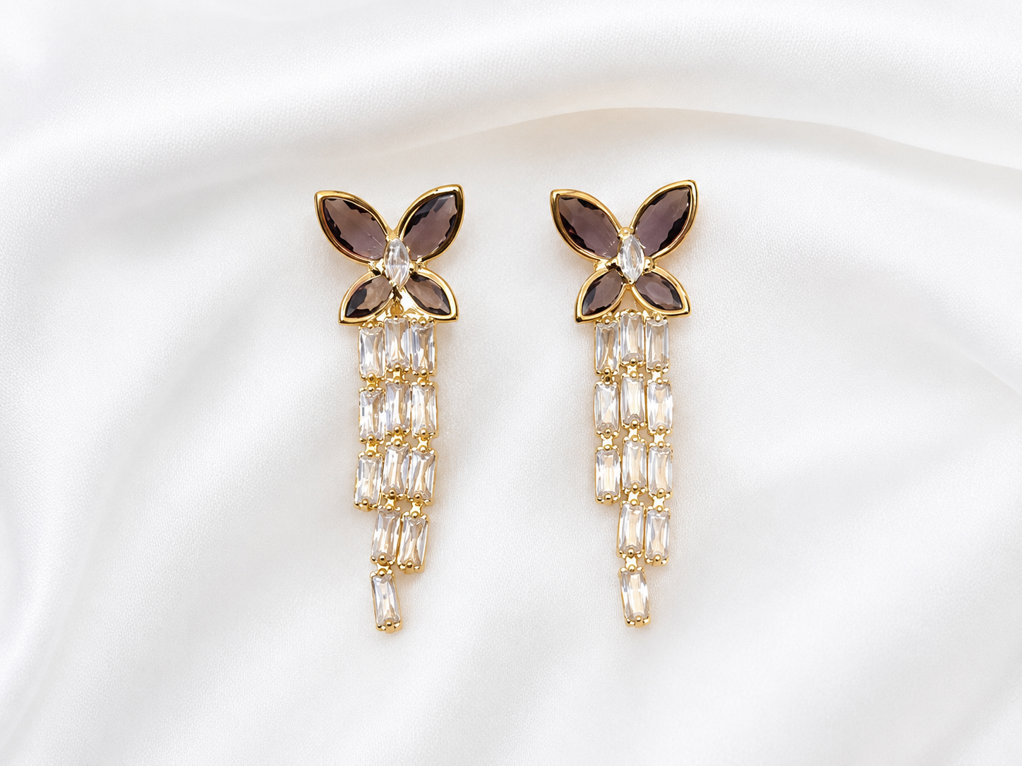 Golden Butterfly Crystal Tassel Earrings