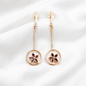 Rose Gold Floral Circle Drop Earrings