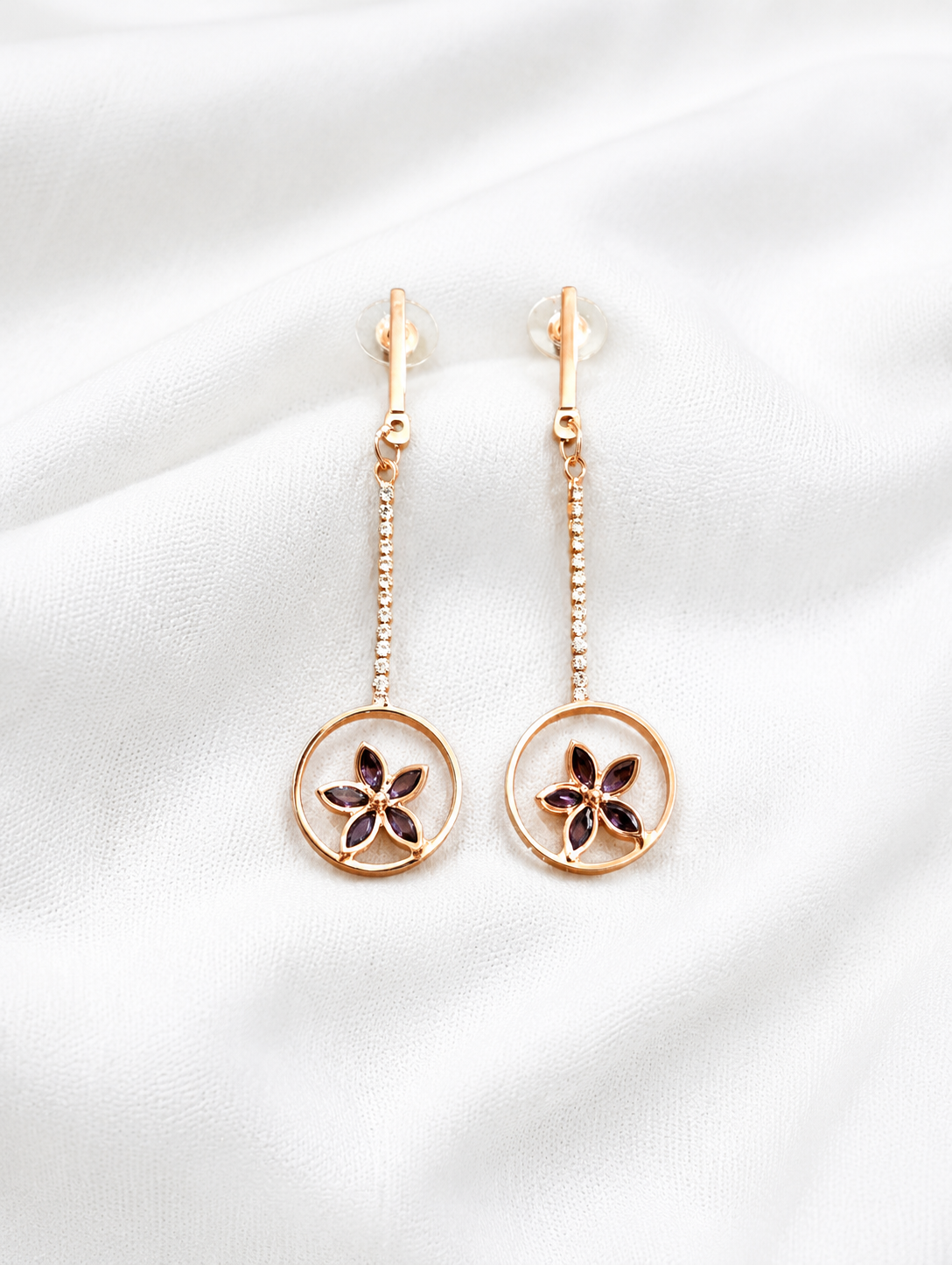 Rose Gold Floral Circle Drop Earrings
