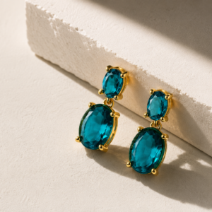 Royal Teal Oval Crystal Drop Earrings