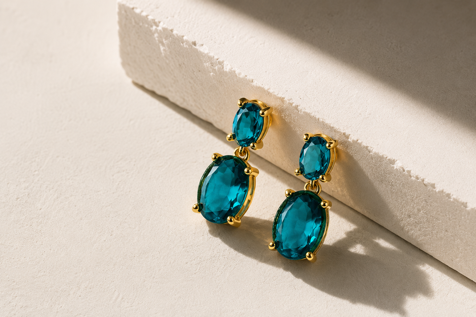 Royal Teal Oval Crystal Drop Earrings