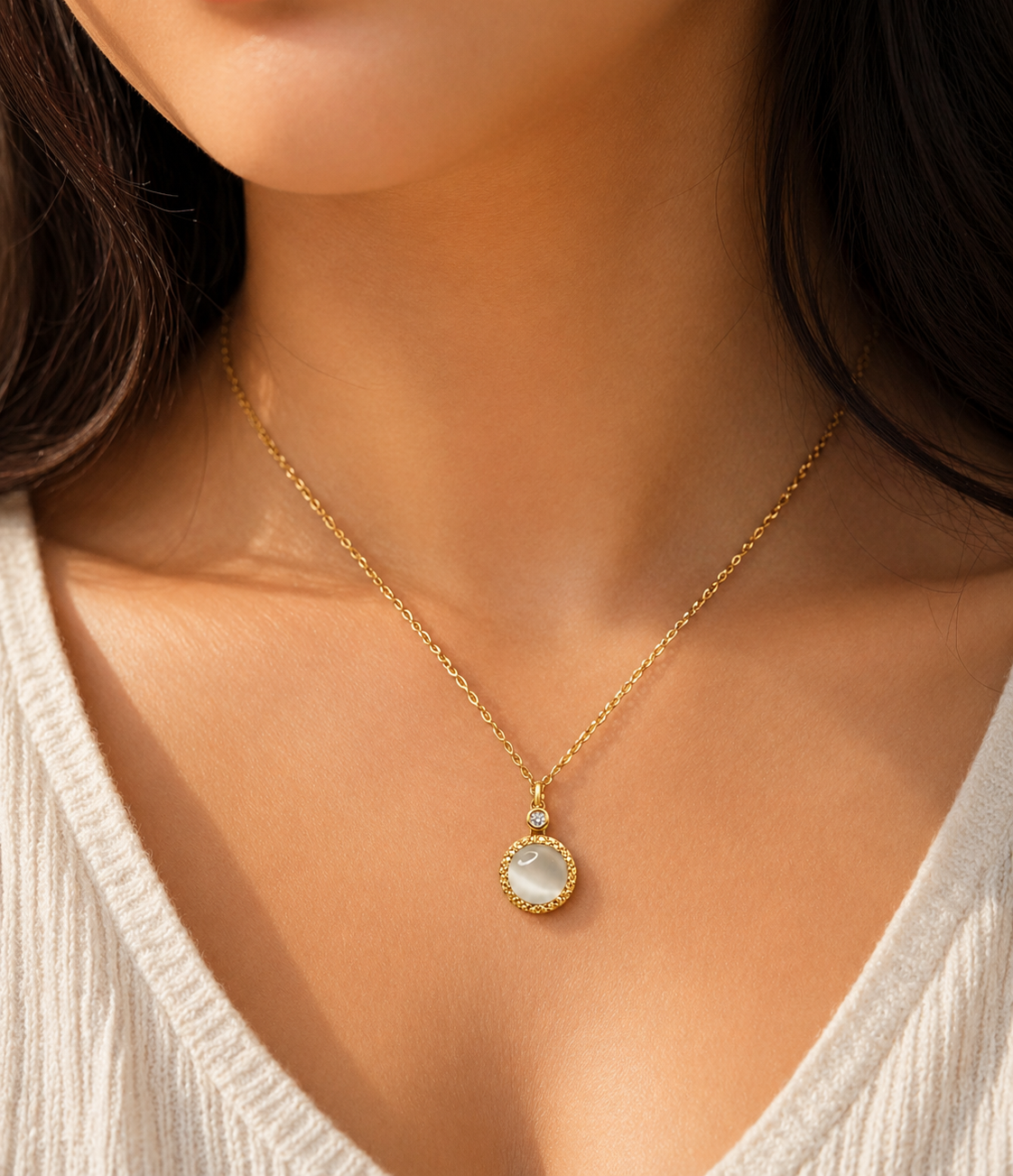 Celestial Halo Shell Pendant Necklace