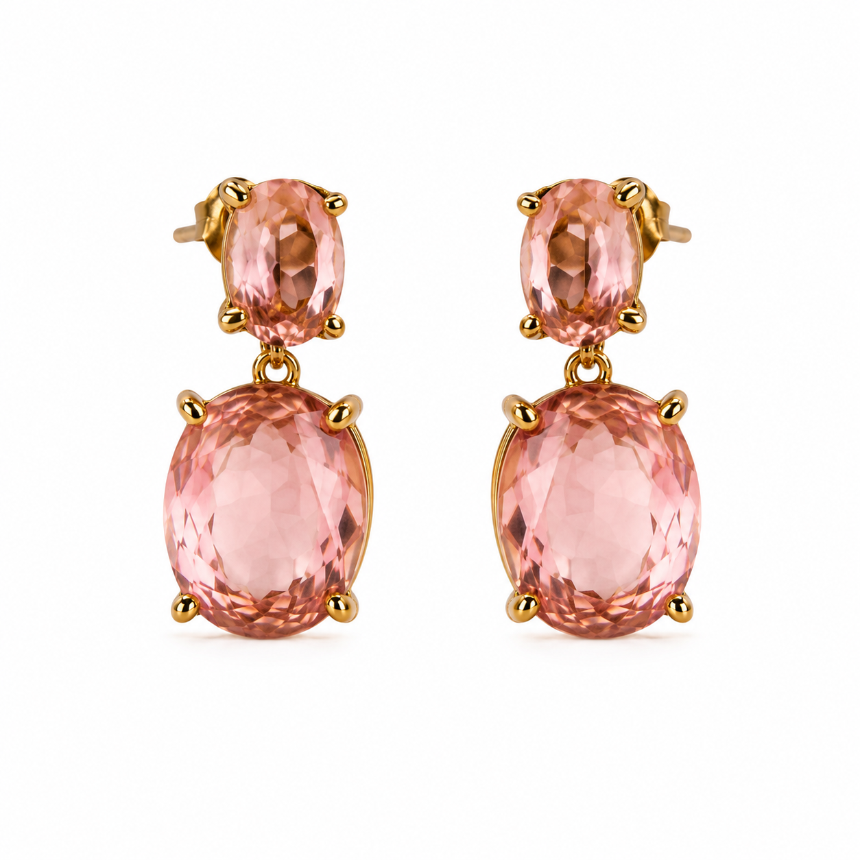 Blush Pink Oval Crystal Drop Earrings