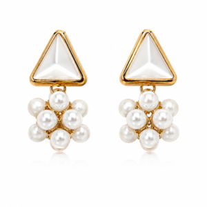 Pearl Bloom Triangle Stud Drop Earrings