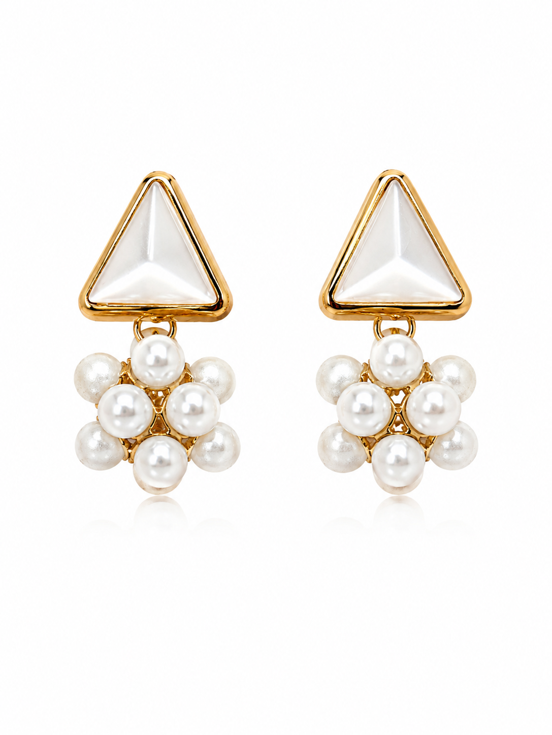 Pearl Bloom Triangle Stud Drop Earrings