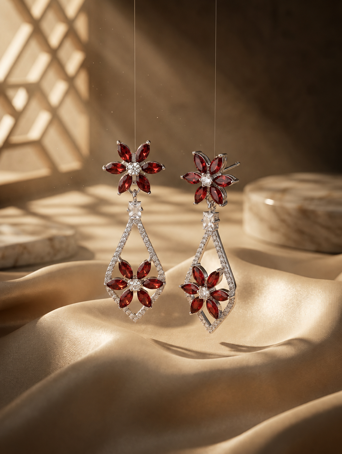 Ruby Bloom Diamond Drop Earrings
