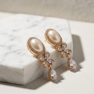Pearl Blossom Crystal Drop Earrings