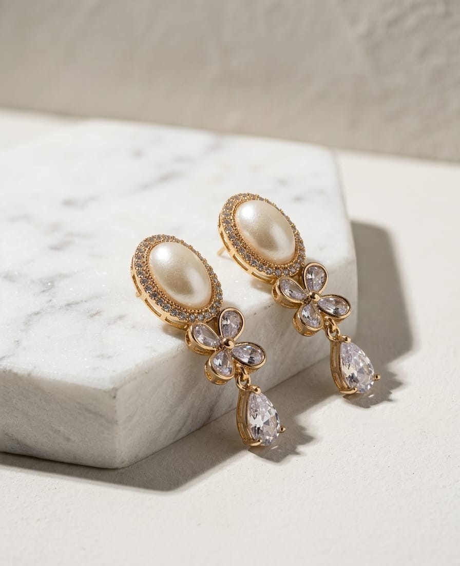 Pearl Blossom Crystal Drop Earrings