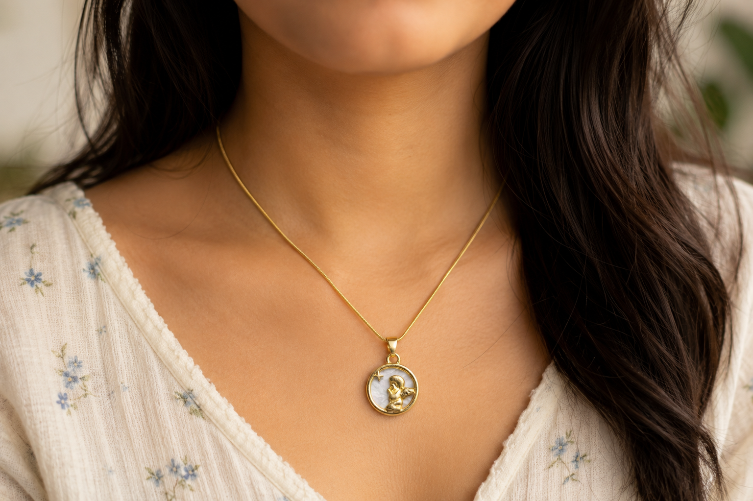 Celestial Medallion Angel Charm Pendant Necklace
