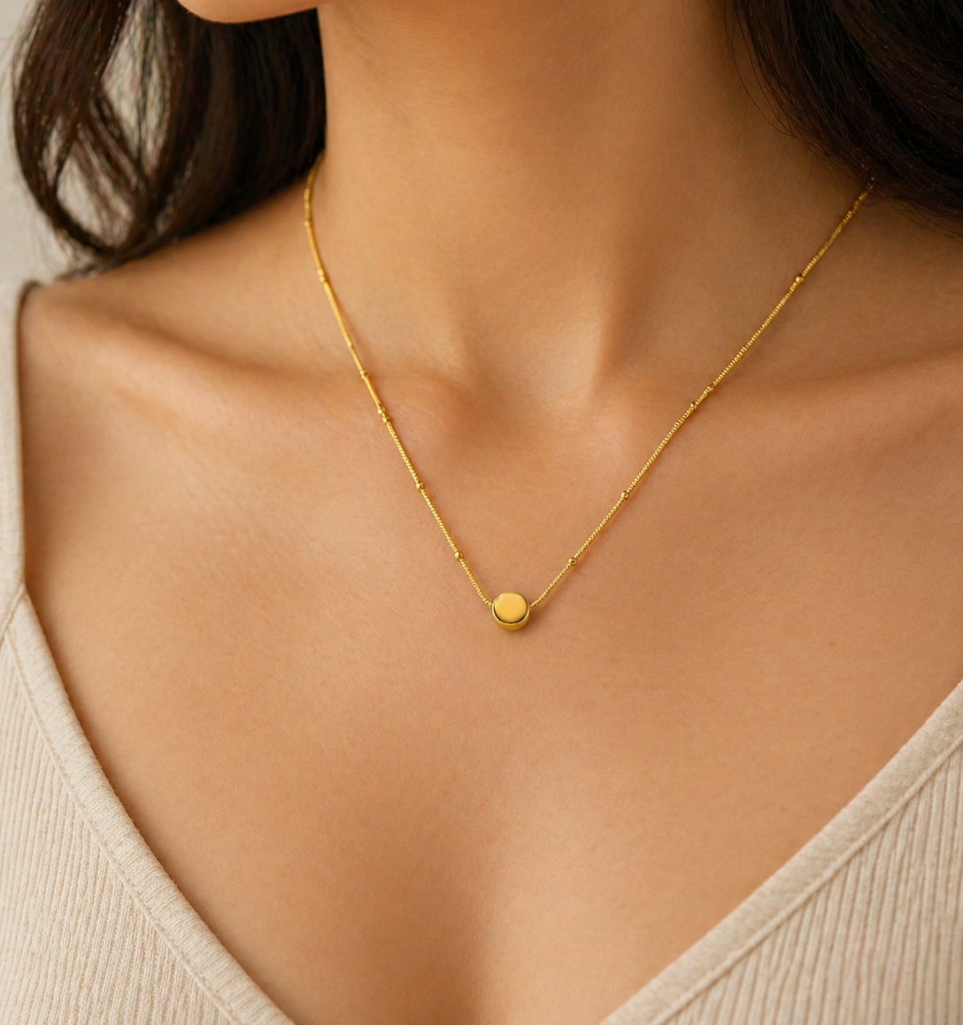 Auric Round Ball Minimal Pendant Necklace