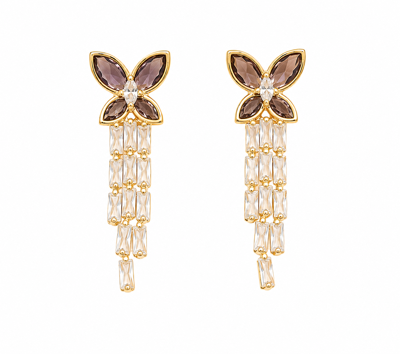 Golden Butterfly Crystal Tassel Earrings - Image 2