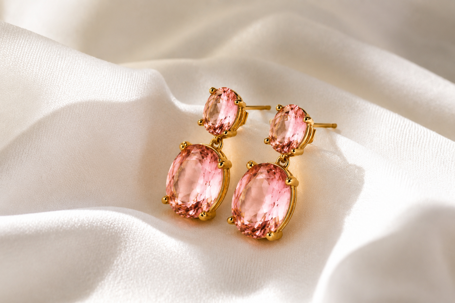 Blush Pink Oval Crystal Drop Earrings - Image 2