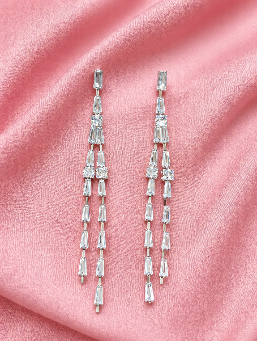 Crystal Cascade Tassel Drop Earrings - Image 2