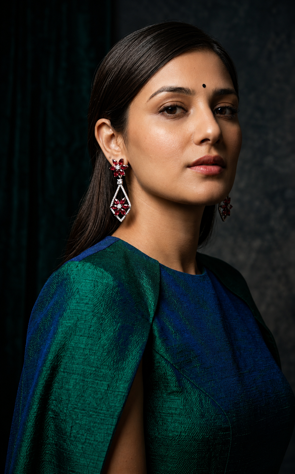 Ruby Bloom Diamond Drop Earrings - Image 2