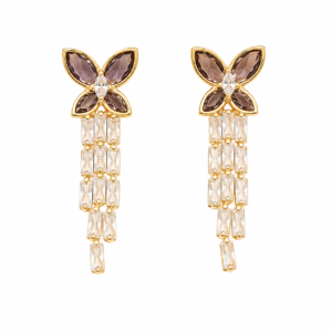 Golden Butterfly Crystal Tassel Earrings