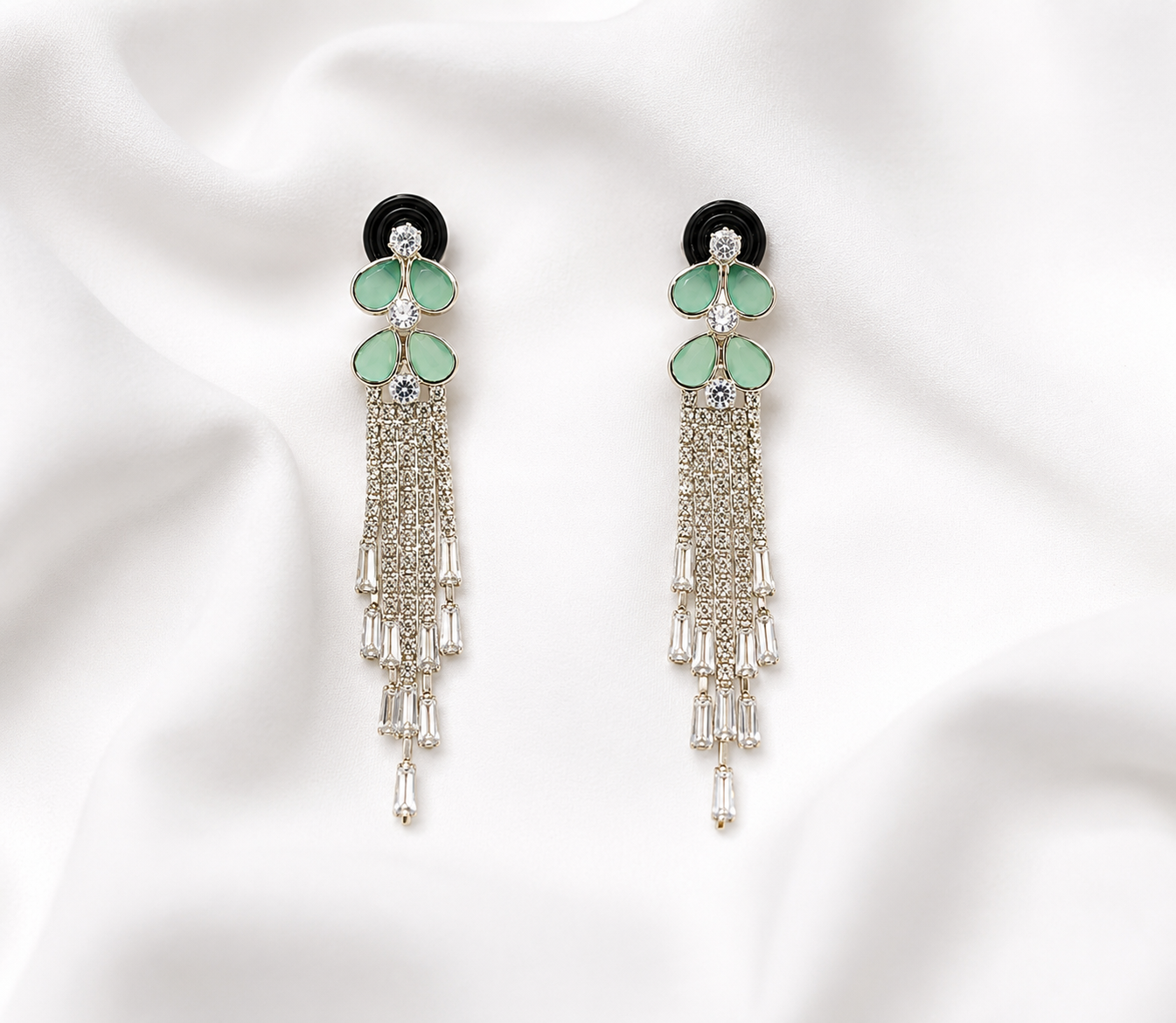 Mint Cascade Luxe Tassel Earrings - Image 2