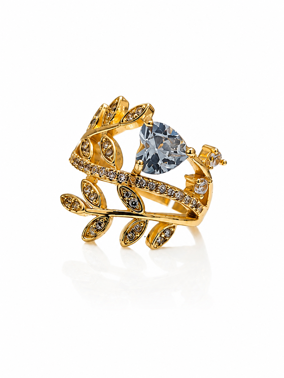 Golden Leaf Heart Crystal Ring - Image 2