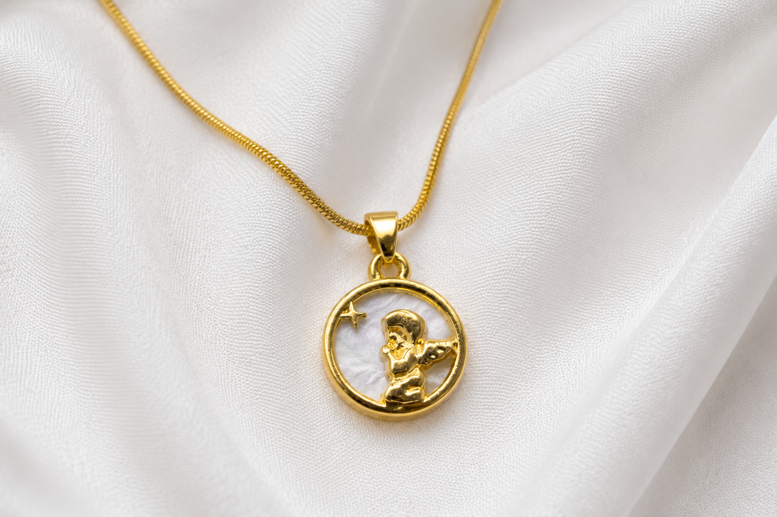 Celestial Medallion Angel Charm Pendant Necklace - Image 2