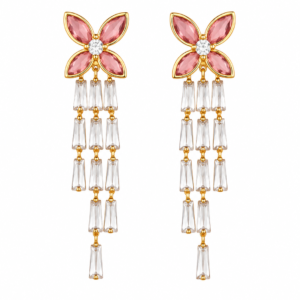 Pink Blossom Crystal Tassel Earrings