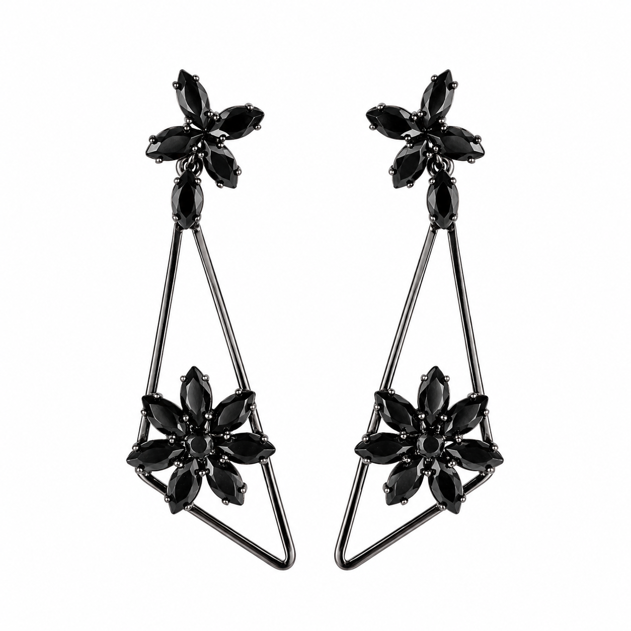 Midnight Bloom Geometric Floral Drop Earrings - Image 3