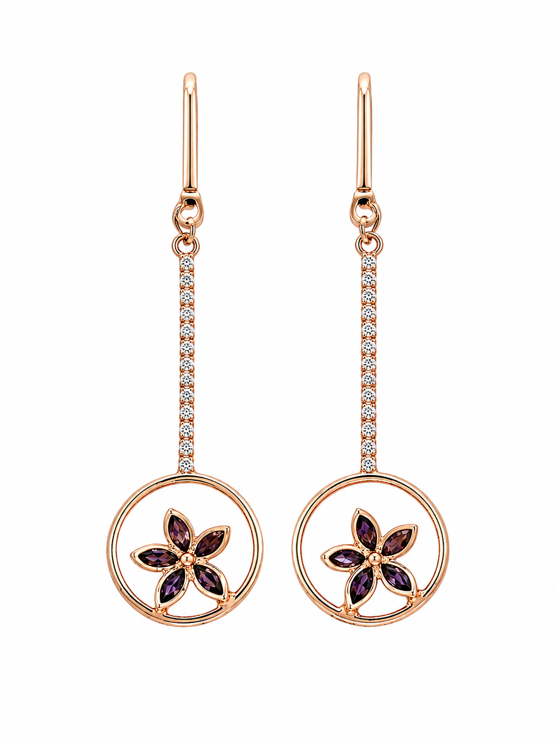 Rose Gold Floral Circle Drop Earrings - Image 3