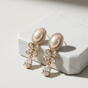 Pearl Blossom Crystal Drop Earrings