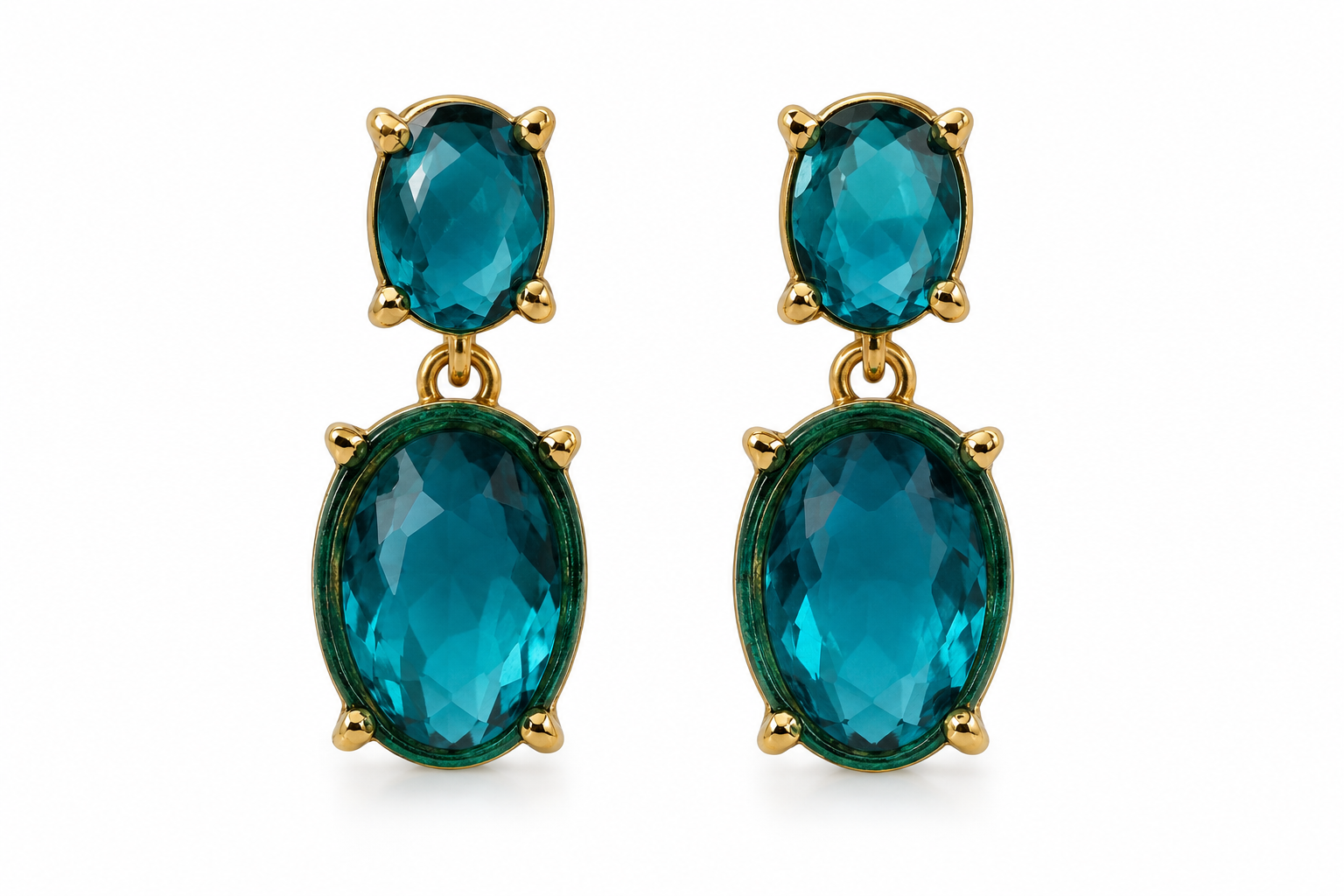 Royal Teal Oval Crystal Drop Earrings - Image 3