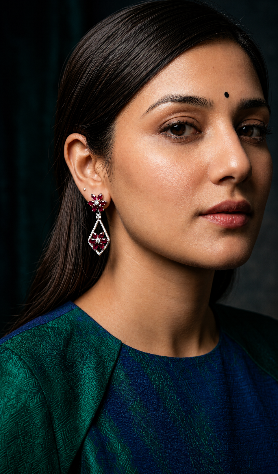 Ruby Bloom Diamond Drop Earrings - Image 3