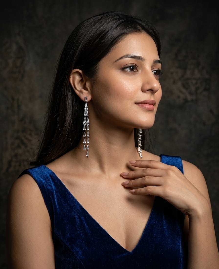 Crystal Cascade Tassel Drop Earrings - Image 3