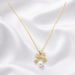 Bow Knot Pearl Drop Pendant Necklace