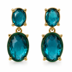 Royal Teal Oval Crystal Drop Earrings