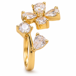 Golden Bloom Crystal Statement Ring