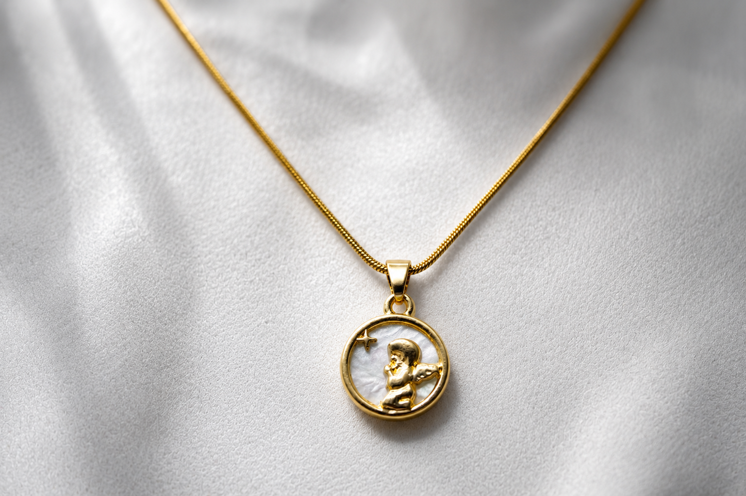 Celestial Medallion Angel Charm Pendant Necklace - Image 3