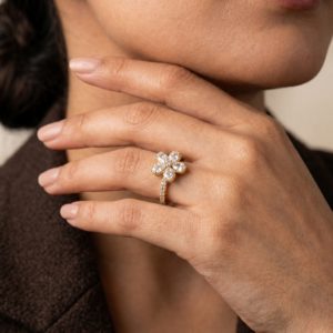 Floral CZ Crystal Gold-Plated Ring