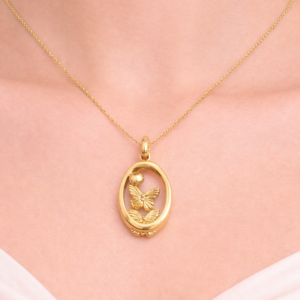 Oval Frame Butterfly Pendant Necklace