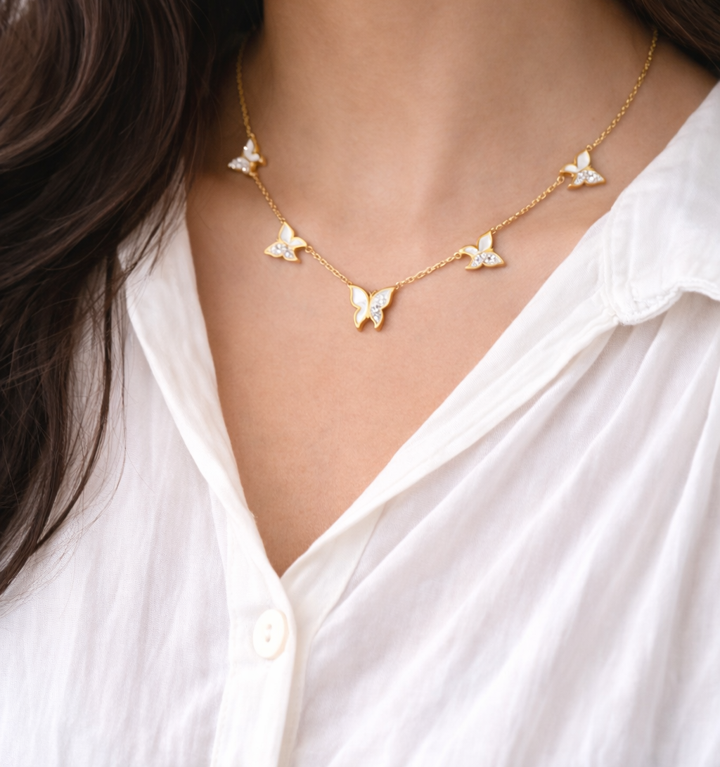 White Enamel Butterfly Necklace