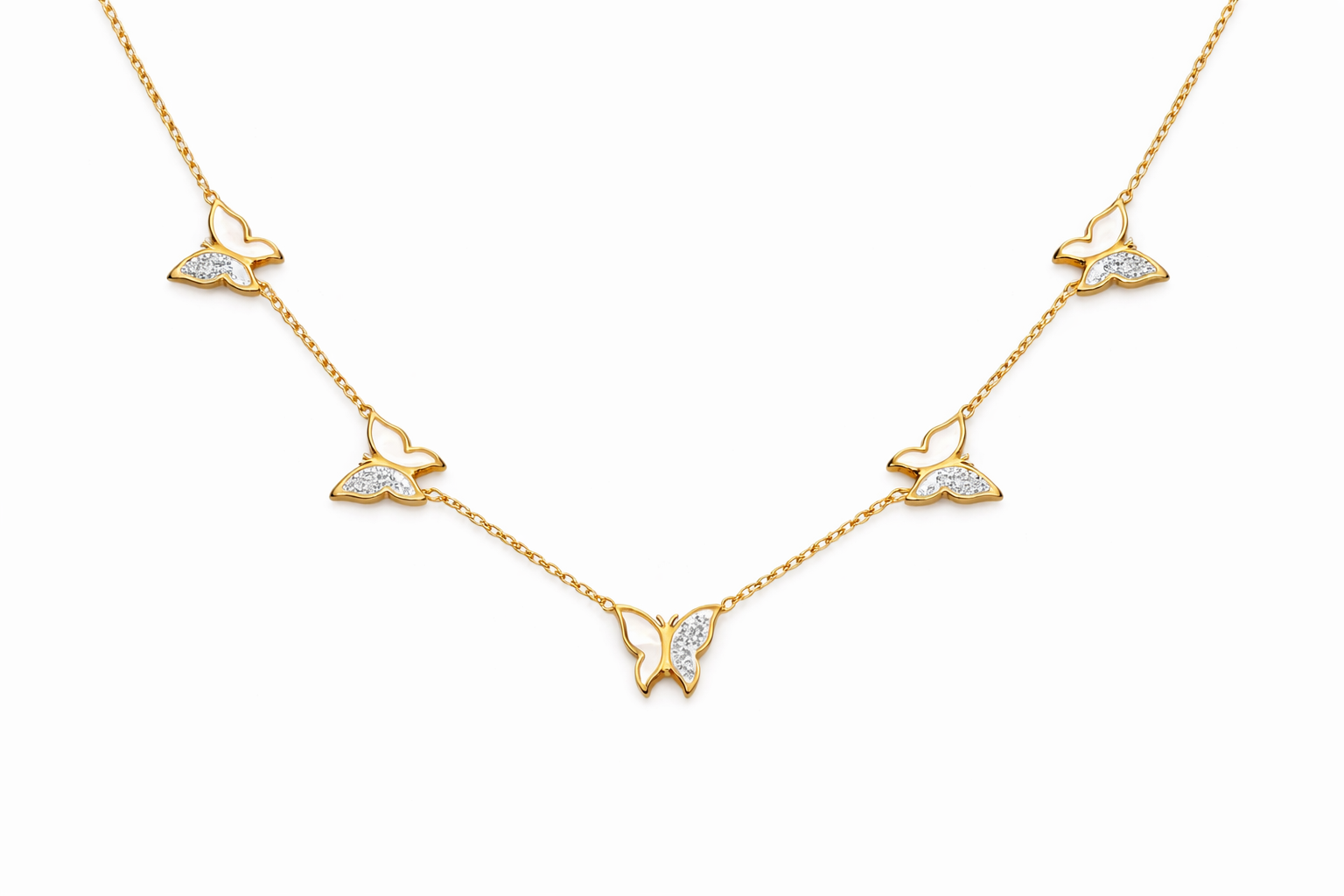 White Enamel Butterfly Necklace - Image 2
