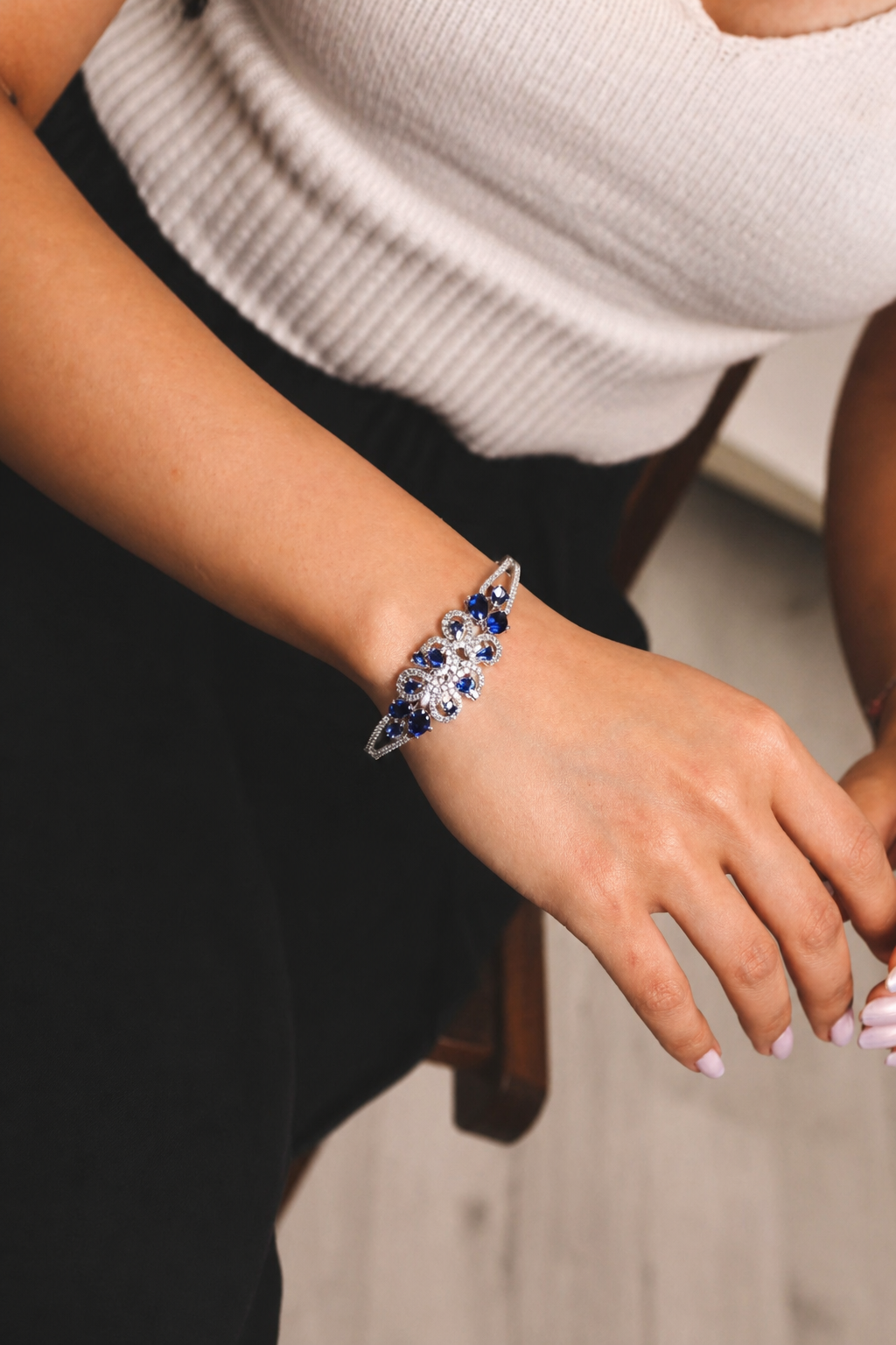Rachel Sapphire Blue CZ Designer Bracelet
