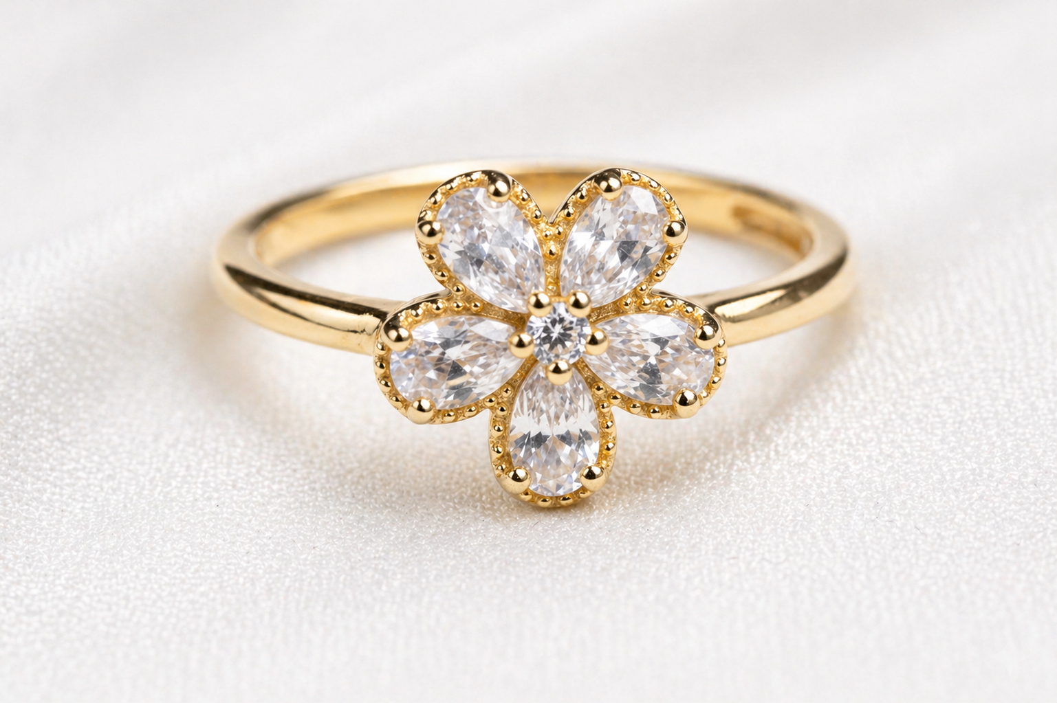 Floral CZ Crystal Gold-Plated Ring - Image 2