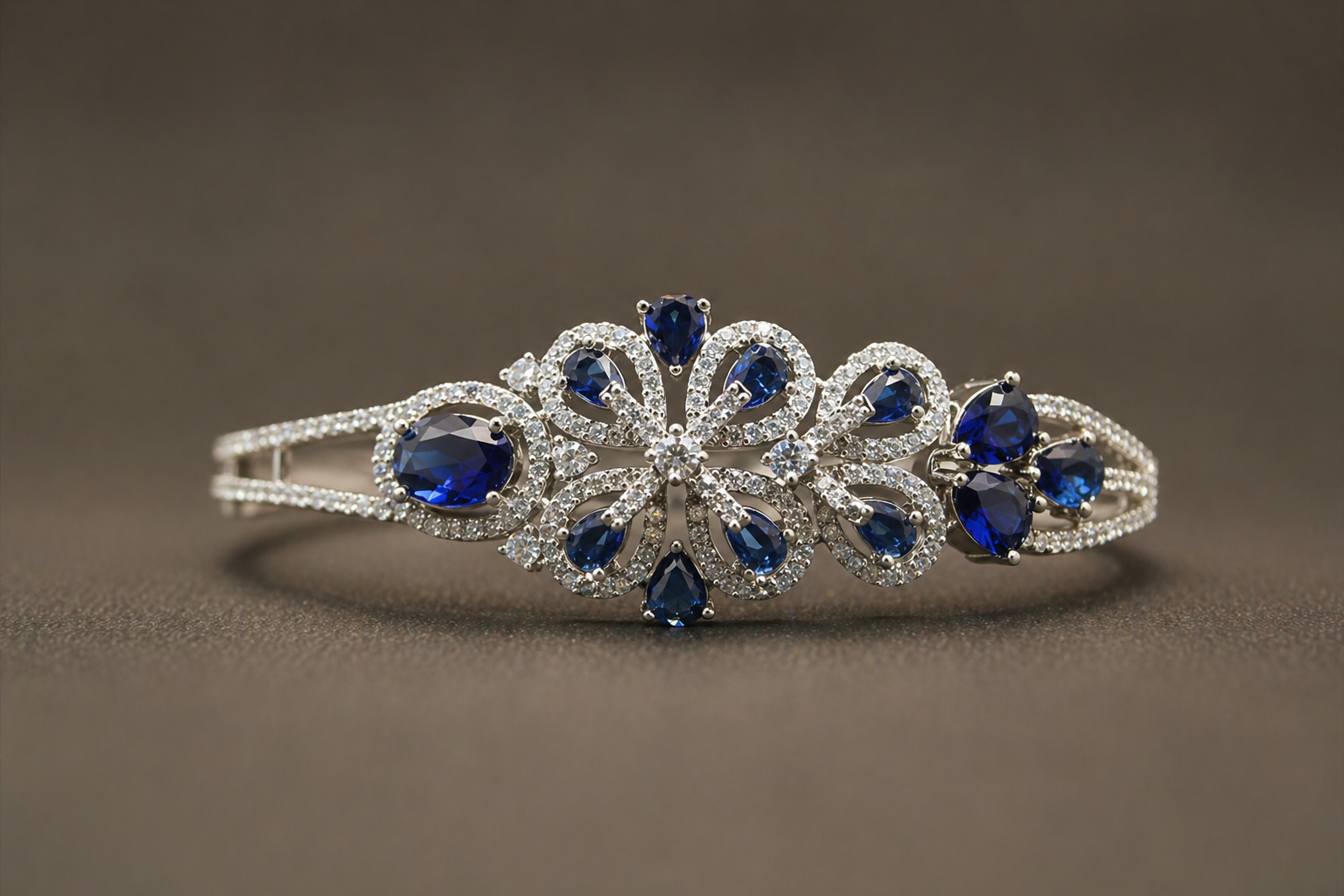 Rachel Sapphire Blue CZ Designer Bracelet - Image 3
