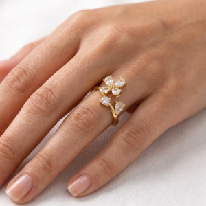 Golden Bloom Crystal Statement Ring