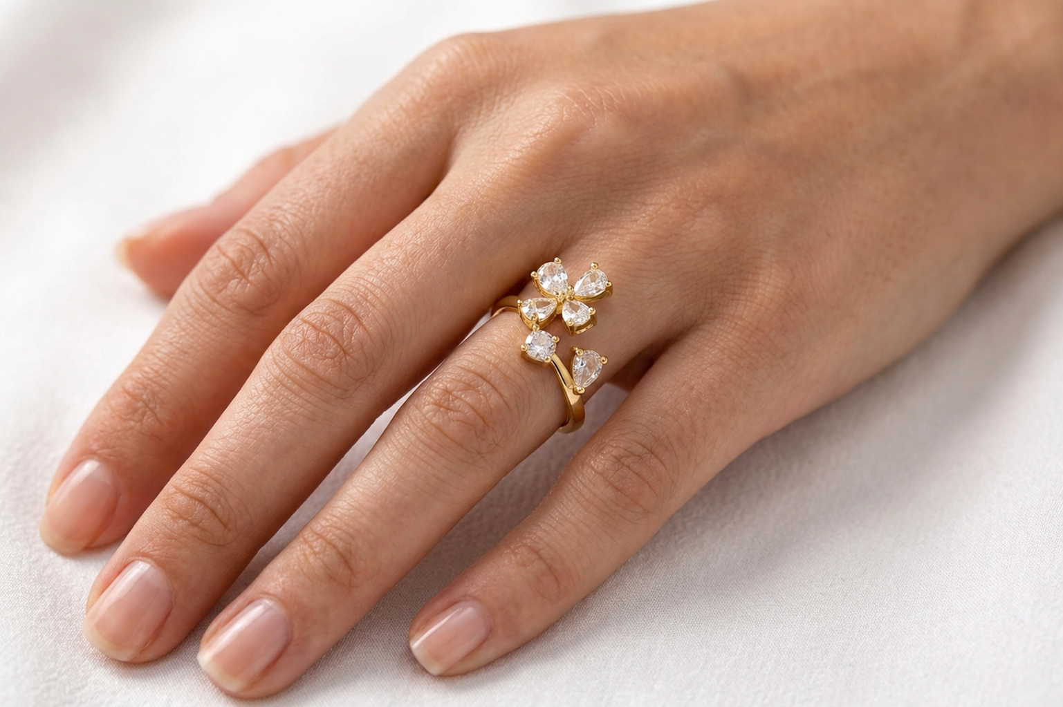 Golden Bloom Crystal Statement Ring