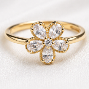 Floral CZ Crystal Gold-Plated Ring