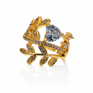 Golden Leaf Heart Crystal Ring